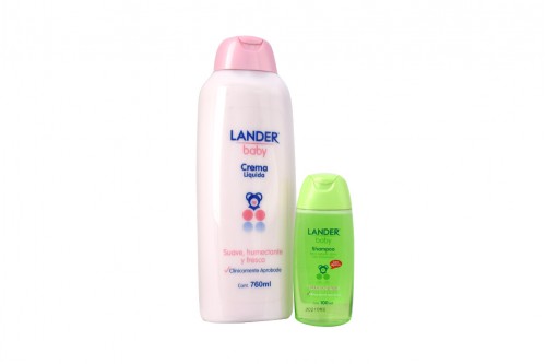 Shampoo Lander Baby Manzanilla Frasco Con 100 mL y Crema Líquida Lander Baby Frasco Con 760 mL