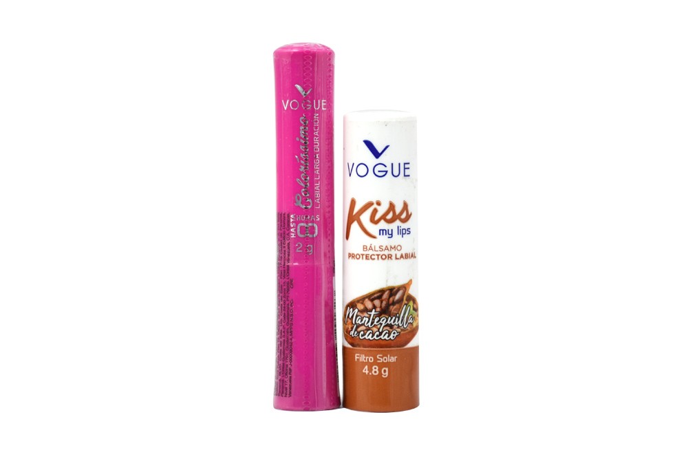 Labial Vogue Coloríssimo Larga 1 Tubo 2 g y Protector Labial Kiss My Lips  1 EMPAQUE 2 g