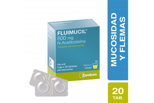 Fluimicil 600 Mg Caja Con 20 Comprimidos Efervecentes