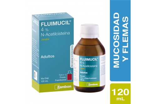 Fluimucil Jarabe 4% 40 mg / mL Caja Con Frasco Con 120 mL Sabor Frambuesa