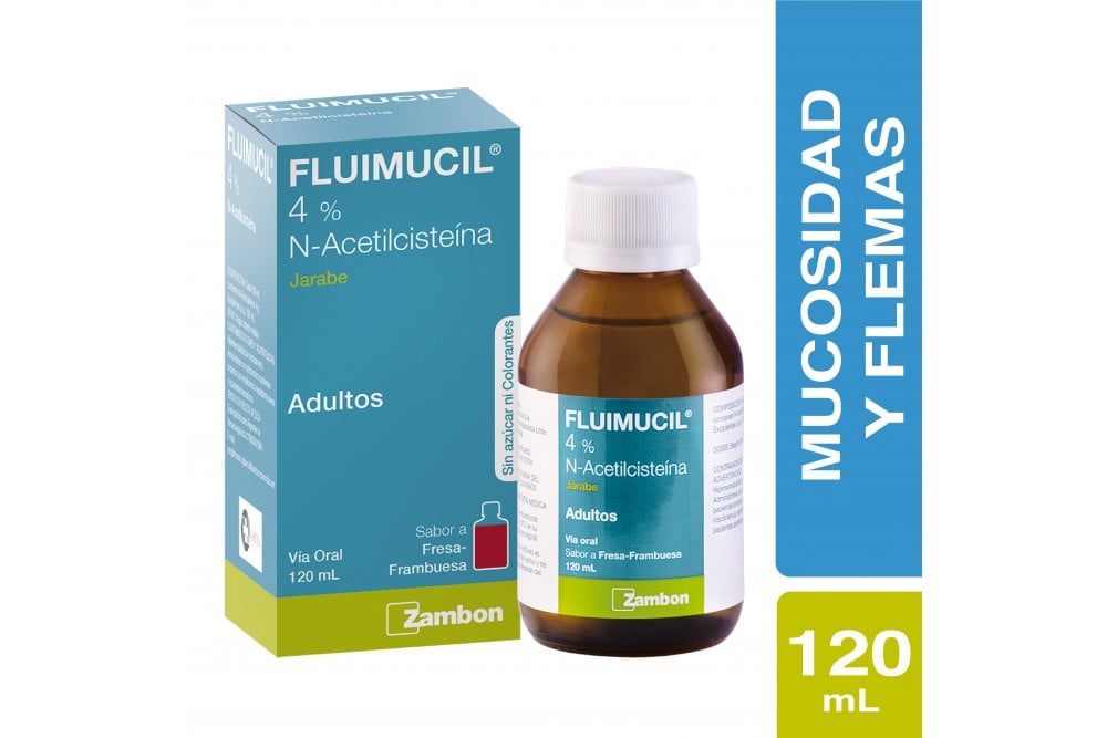 Fluimucil Jarabe 4% 40 mg / mL Caja Con Frasco Con 120 mL Sabor Frambuesa Rx Rx4