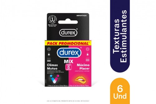 Durex Condon Mix Climax Mutuo y Maximo Placer 6 unidades