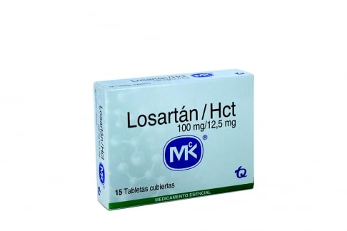 Losartán Hct 100 / 12.5 mg Caja Con 15 Tabletas Cubiertas Rx4