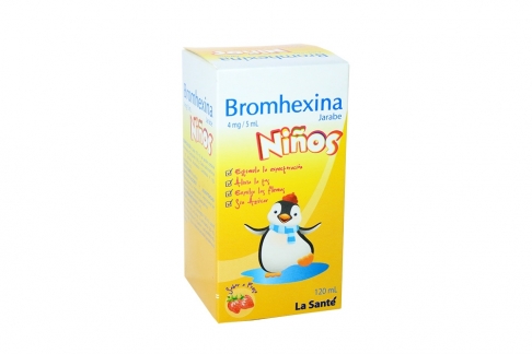 Bromhexina 4 mg / 5 mL Niños Jarabe Caja Con Frasco Con 120 mL - Sabor Fresa