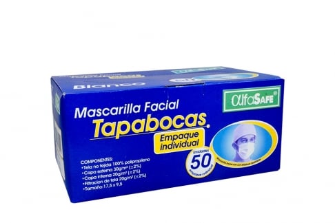 Tapabocas Alfa Safe Color Blanco Con Elástico Caja Con 50 Unidades.