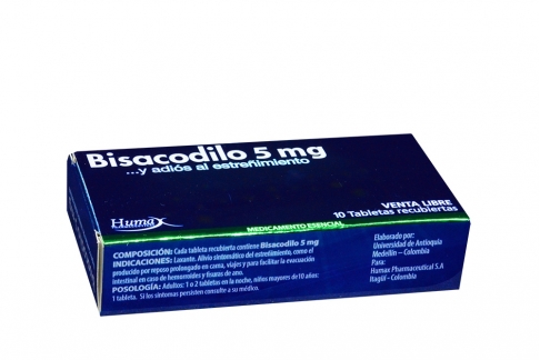 Bisacodilo 5 mg Caja Con 10 Tabletas Recubiertas
