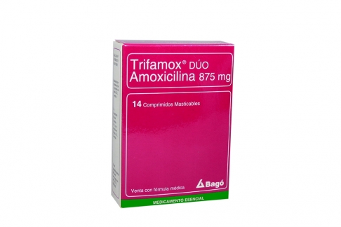 Trifamox Dúo 875 mg Caja Con 14 Comprimidos Masticables Rx2