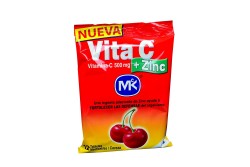 Vita C + Zinc 500 mg Bolsa Con 12 Tabletas Masticables – Sabor Cereza