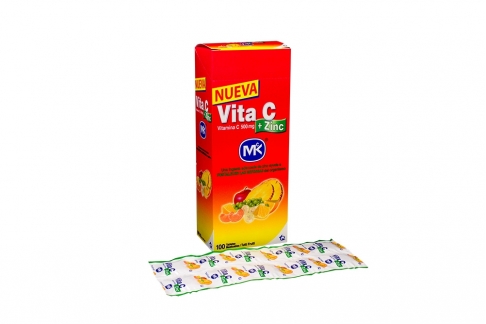 Vita C + Zinc 500 mg Caja Con 100 Tabletas Masticables – Sabor Tutti Frutti