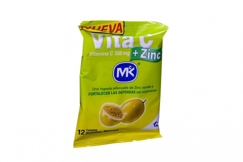 Vita C + Zinc 500 mg Bolsa Con 12 Tabletas Masticables – Sabor Maracuyá