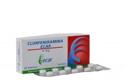 Clorfeniramina Ecar 4 mg Caja Con 20 Tabletas Rx