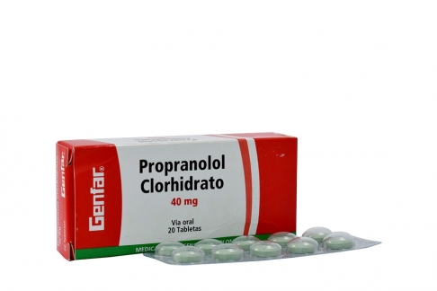 Propranolol Clorhidrato 40 mg Caja Con 20 Tabletas Rx