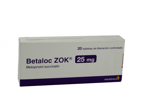 Betaloc Zok 25 mg Caja Con 20 Tabletas De Liberación Controlada Rx4 Rx1