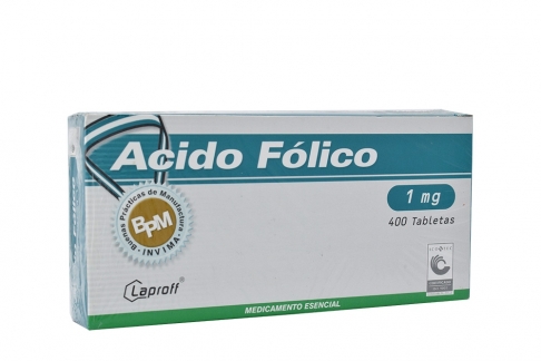Ácido Fólico 1 mg Laproff Caja Con 400 Tabletas