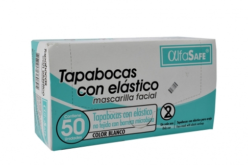 Tapabocas Alfa Safe Color Blanco Con Elástico Caja Con 50 Unidades