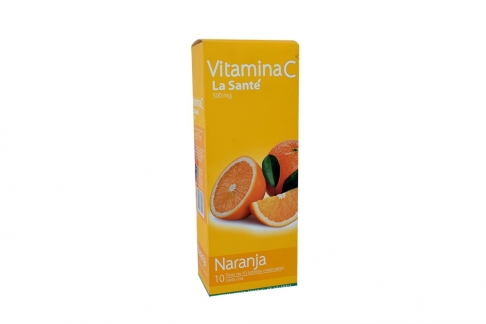 Vitamina C 500 mg Caja Con 10 Tiras De Tabletas Masticables C/U - Sabor Naranja