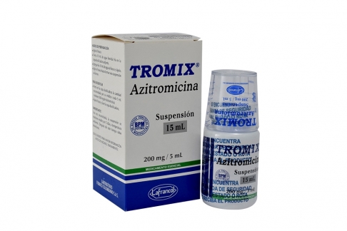 Tromix Azitromicina Suspensión 200 mg / 5 mL Caja Con Frasco Con 15 mL Rx2